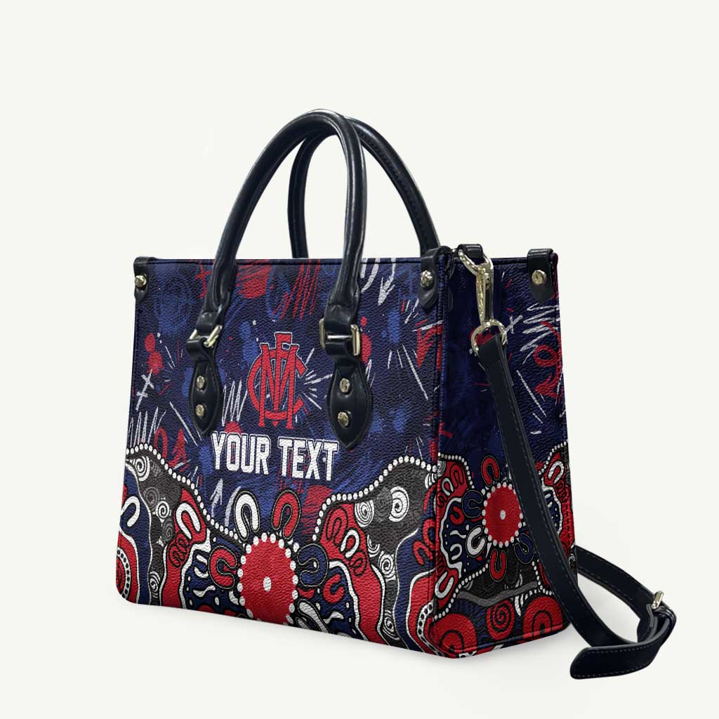 Personalized Melbourne Demons Leather Bag Aboriginal Dot Painting Graffiti Style