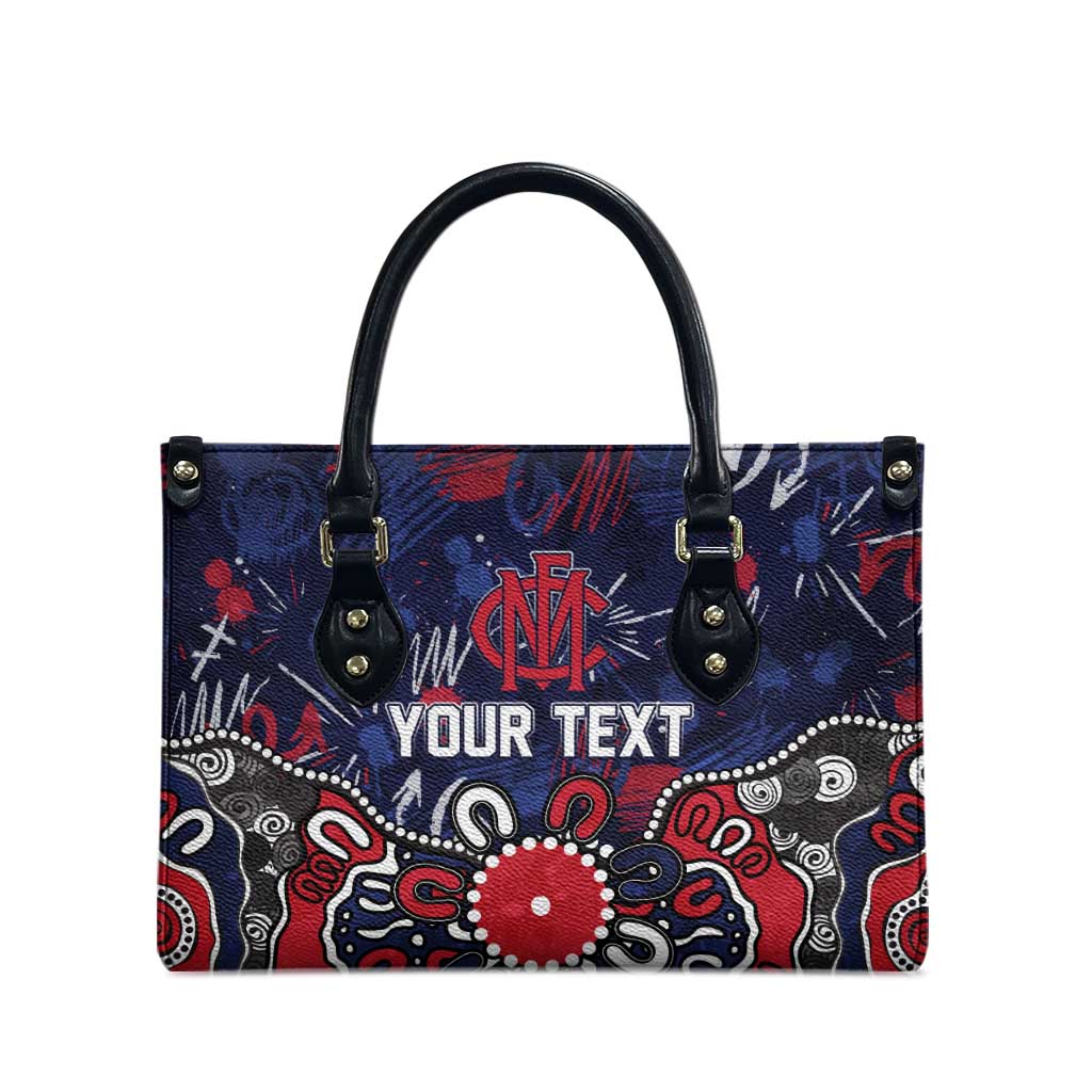 Personalized Melbourne Demons Leather Bag Aboriginal Dot Painting Graffiti Style