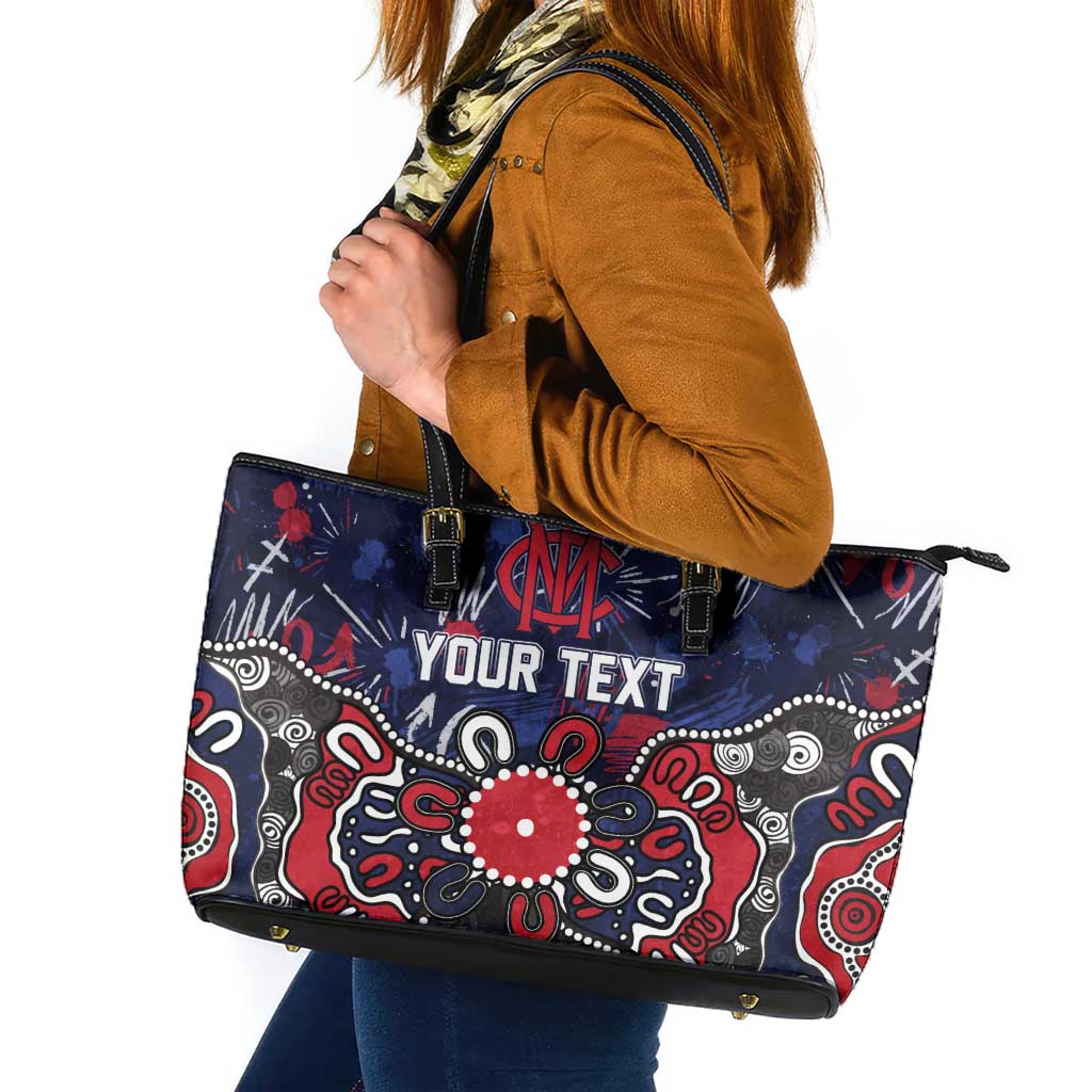 Personalized Melbourne Demons Leather Tote Bag Aboriginal Dot Painting Graffiti Style