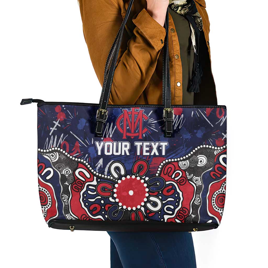 Personalized Melbourne Demons Leather Tote Bag Aboriginal Dot Painting Graffiti Style