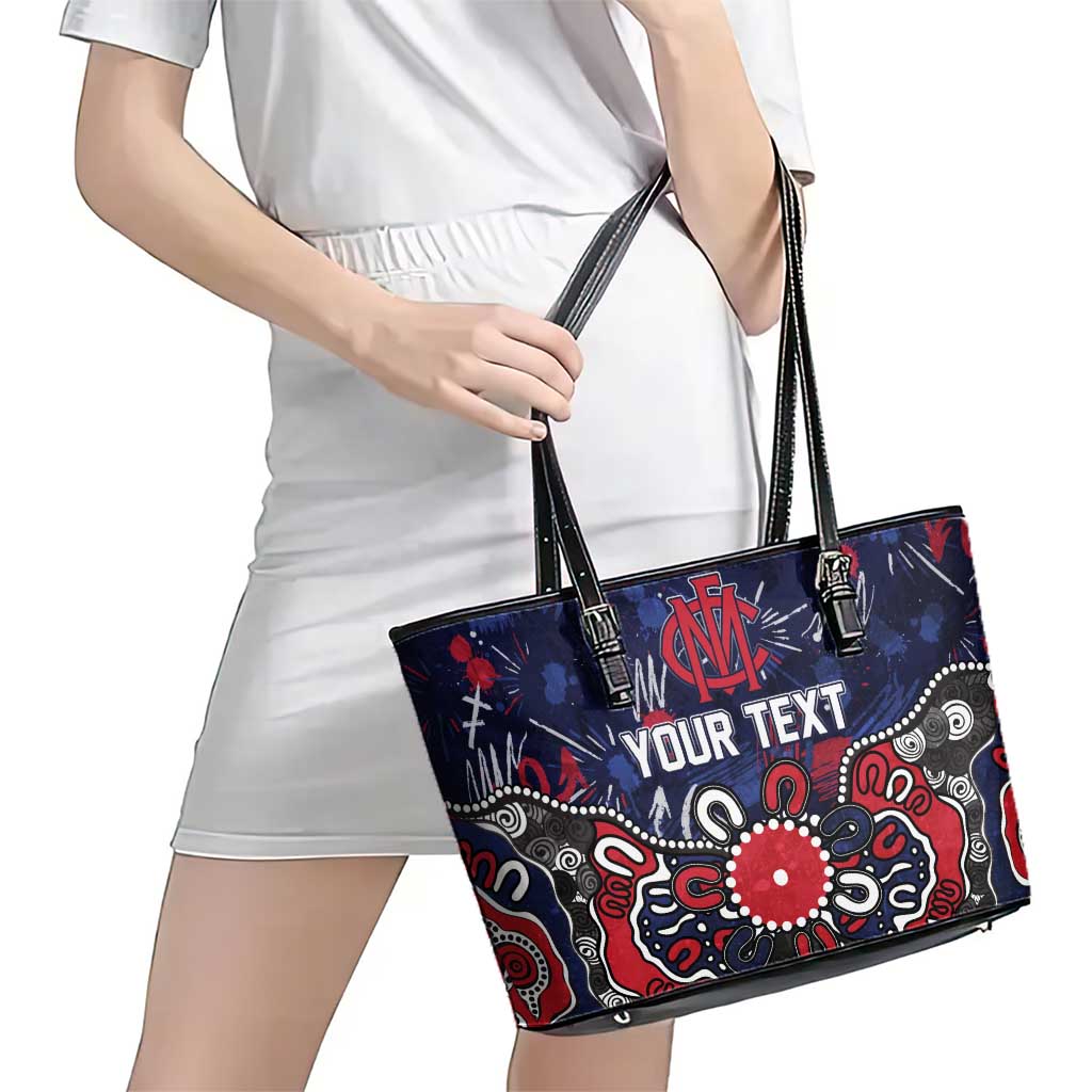 Personalized Melbourne Demons Leather Tote Bag Aboriginal Dot Painting Graffiti Style