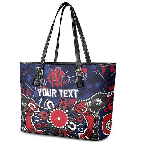 Personalized Melbourne Demons Leather Tote Bag Aboriginal Dot Painting Graffiti Style