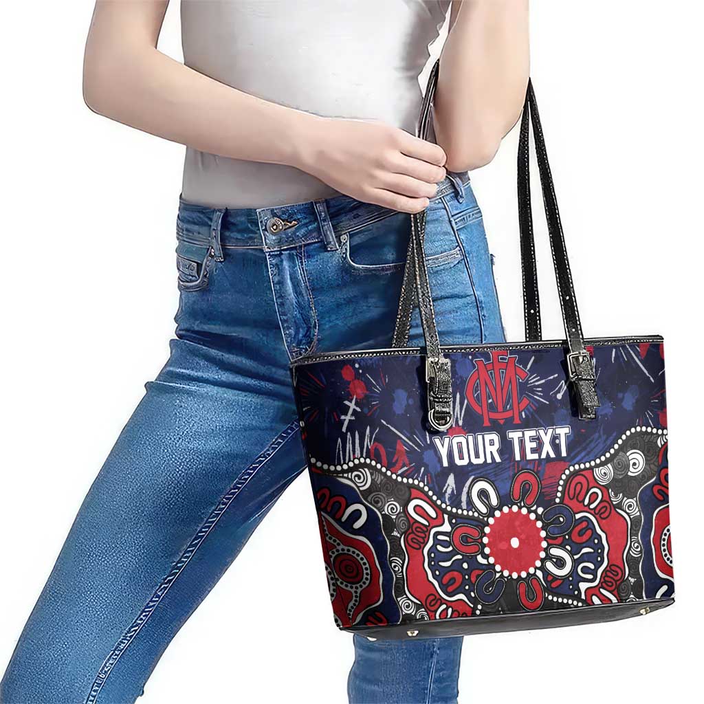Personalized Melbourne Demons Leather Tote Bag Aboriginal Dot Painting Graffiti Style