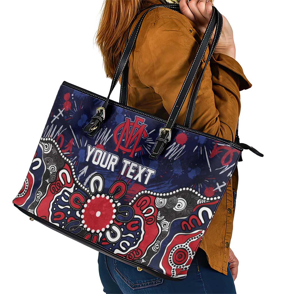 Personalized Melbourne Demons Leather Tote Bag Aboriginal Dot Painting Graffiti Style