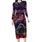 Personalized Melbourne Demons Long Sleeve Bodycon Dress Aboriginal Dot Painting Graffiti Style