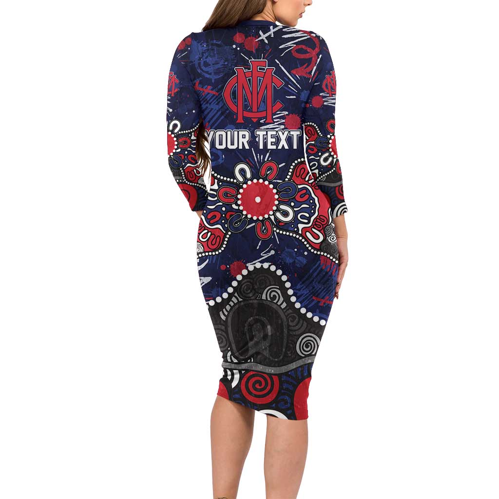 Personalized Melbourne Demons Long Sleeve Bodycon Dress Aboriginal Dot Painting Graffiti Style