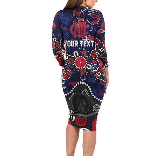 Personalized Melbourne Demons Long Sleeve Bodycon Dress Aboriginal Dot Painting Graffiti Style