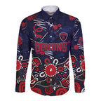 Personalized Melbourne Demons Long Sleeve Button Shirt Aboriginal Dot Painting Graffiti Style