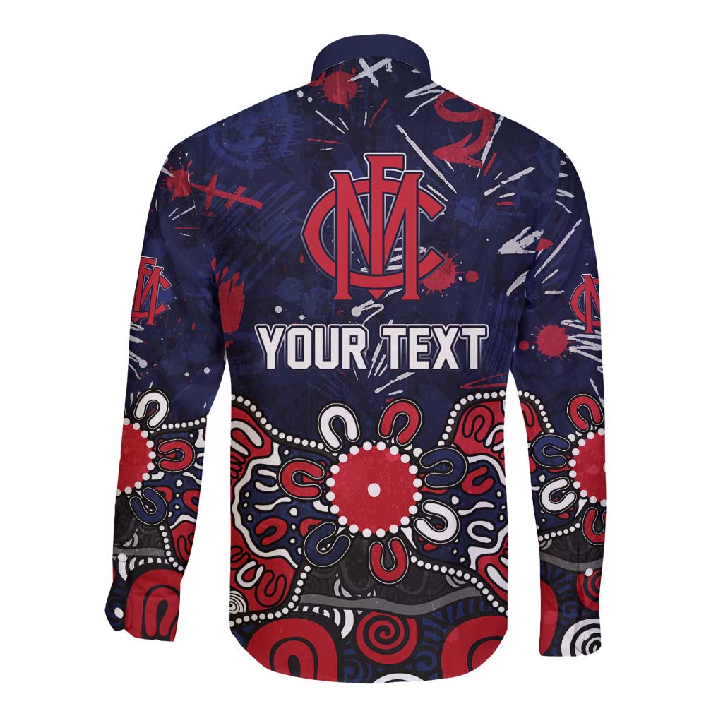 Personalized Melbourne Demons Long Sleeve Button Shirt Aboriginal Dot Painting Graffiti Style