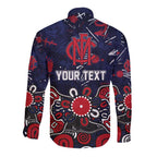 Personalized Melbourne Demons Long Sleeve Button Shirt Aboriginal Dot Painting Graffiti Style