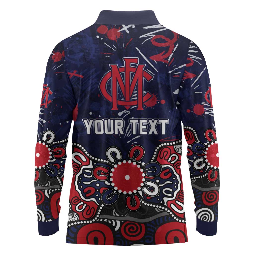 Personalized Melbourne Demons Long Sleeve Polo Shirt Aboriginal Dot Painting Graffiti Style