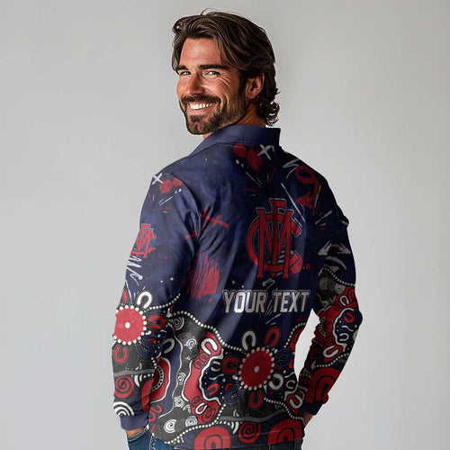 Personalized Melbourne Demons Long Sleeve Polo Shirt Aboriginal Dot Painting Graffiti Style