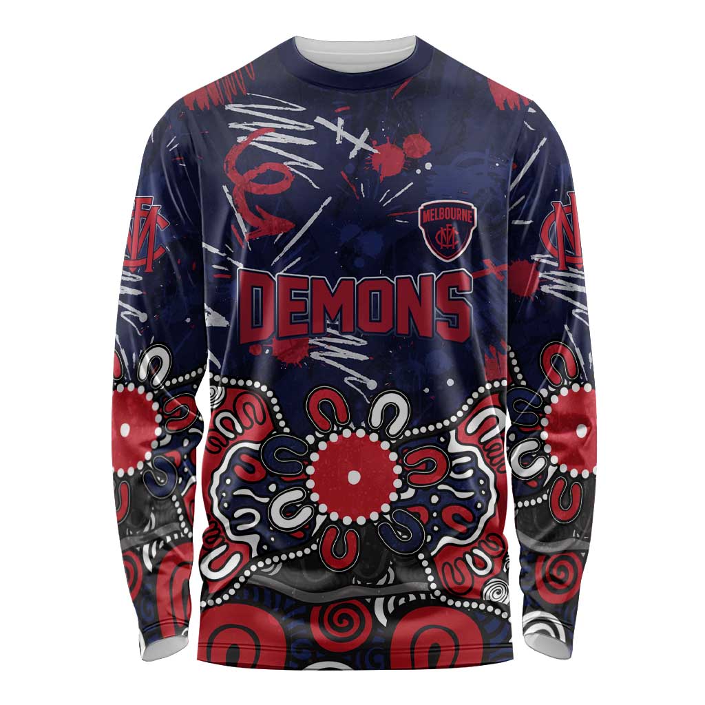 Personalized Melbourne Demons Long Sleeve Shirt Aboriginal Dot Painting Graffiti Style