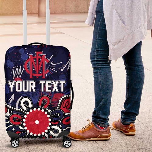 Personalized Melbourne Demons Luggage Cover Aboriginal Dot Painting Graffiti Style