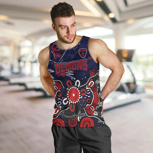Personalized Melbourne Demons Men Tank Top Aboriginal Dot Painting Graffiti Style