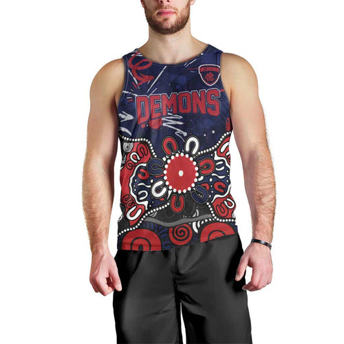 Personalized Melbourne Demons Men Tank Top Aboriginal Dot Painting Graffiti Style