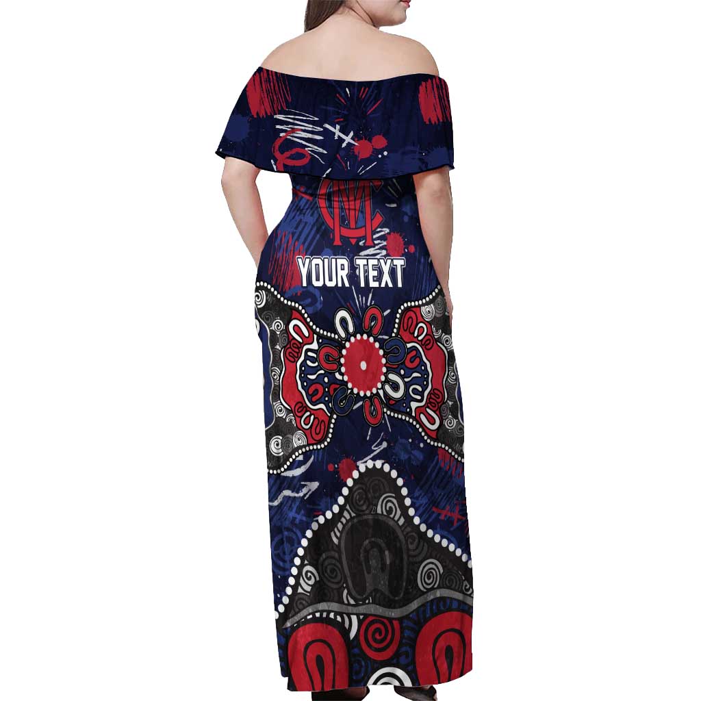 Personalized Melbourne Demons Off Shoulder Maxi Dress Aboriginal Dot Painting Graffiti Style
