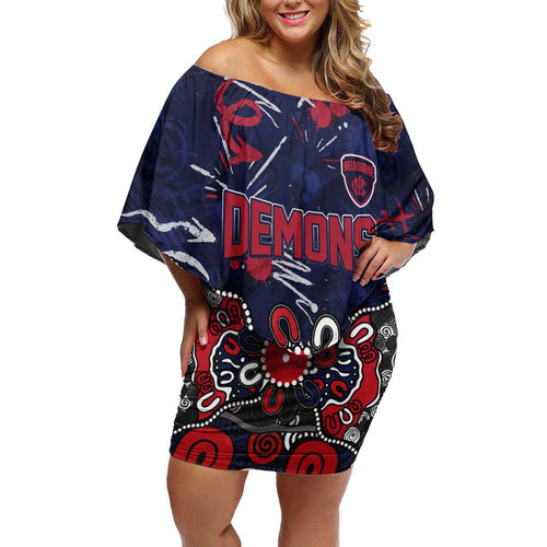 Personalized Melbourne Demons Off Shoulder Short Dress Aboriginal Dot Painting Graffiti Style