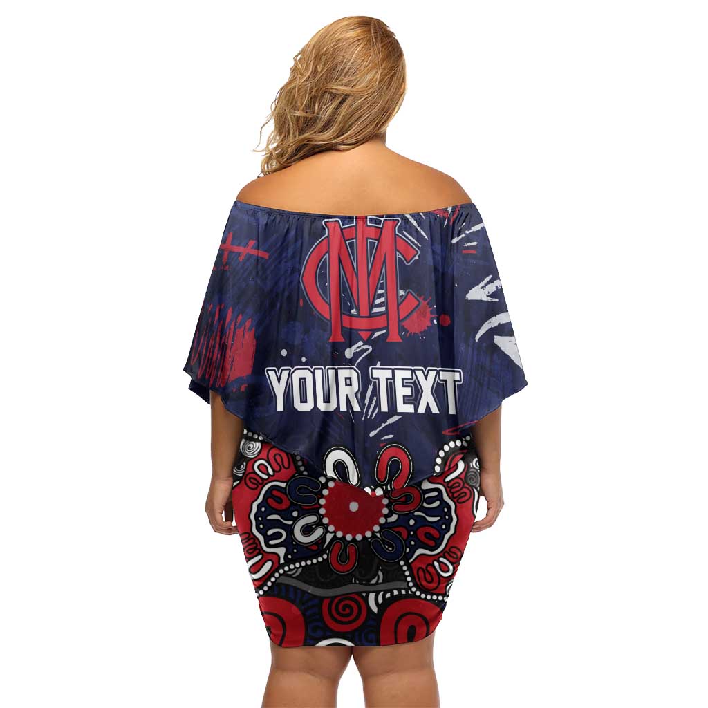 Personalized Melbourne Demons Off Shoulder Short Dress Aboriginal Dot Painting Graffiti Style