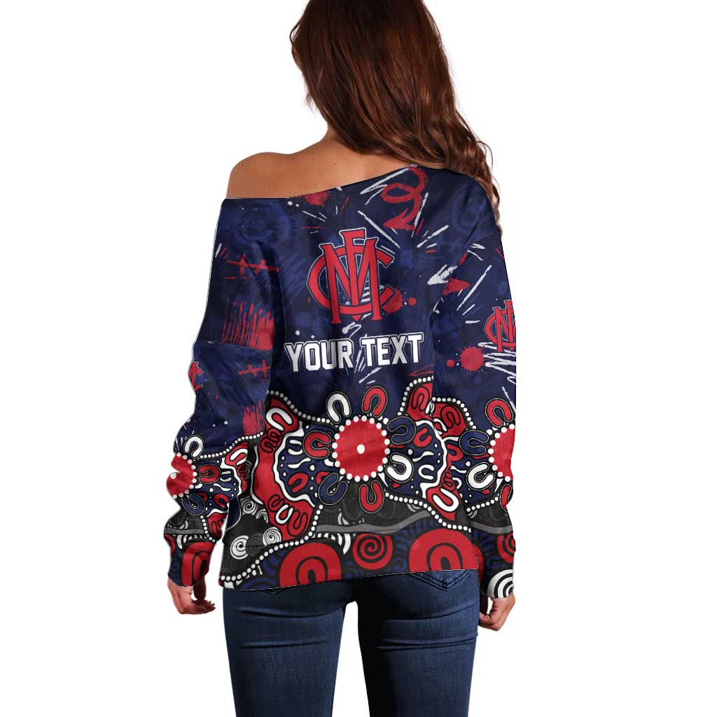 Personalized Melbourne Demons Off Shoulder Sweater Aboriginal Dot Painting Graffiti Style