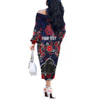 Personalized Melbourne Demons Off The Shoulder Long Sleeve Dress Aboriginal Dot Painting Graffiti Style