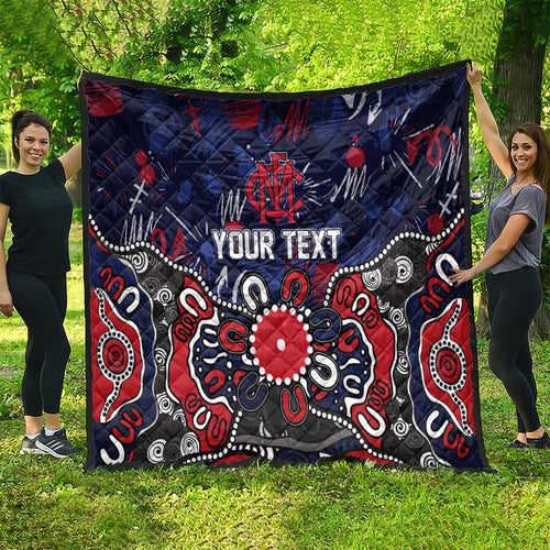 Personalized Melbourne Demons Quilt Aboriginal Dot Painting Graffiti Style