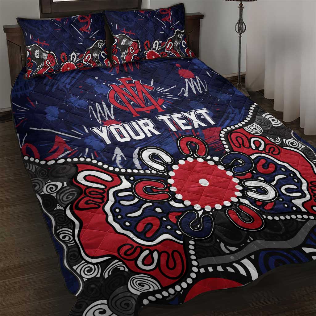 Personalized Melbourne Demons Quilt Bed Set Aboriginal Dot Painting Graffiti Style