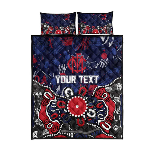 Personalized Melbourne Demons Quilt Bed Set Aboriginal Dot Painting Graffiti Style