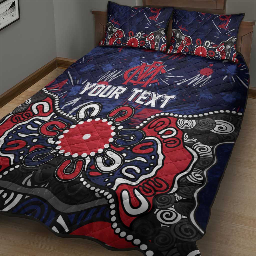 Personalized Melbourne Demons Quilt Bed Set Aboriginal Dot Painting Graffiti Style