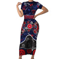 Personalized Melbourne Demons Short Sleeve Bodycon Dress Aboriginal Dot Painting Graffiti Style