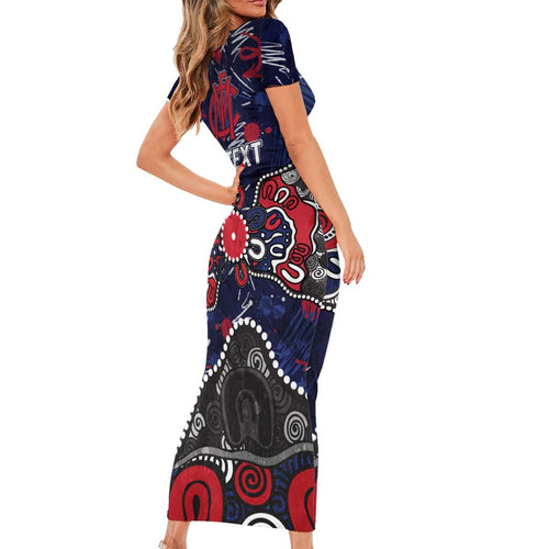 Personalized Melbourne Demons Short Sleeve Bodycon Dress Aboriginal Dot Painting Graffiti Style