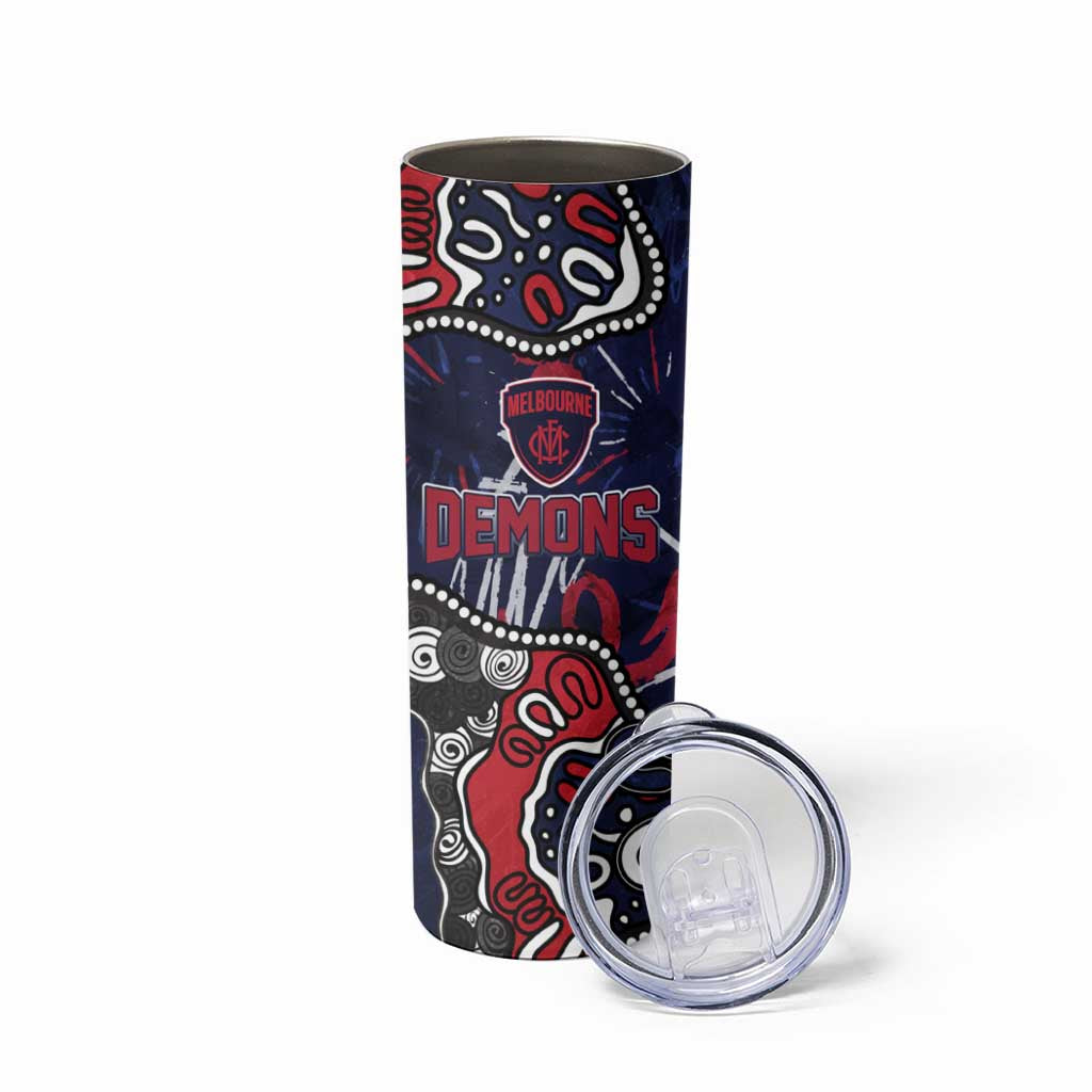 Personalized Melbourne Demons Skinny Tumbler Aboriginal Dot Painting Graffiti Style