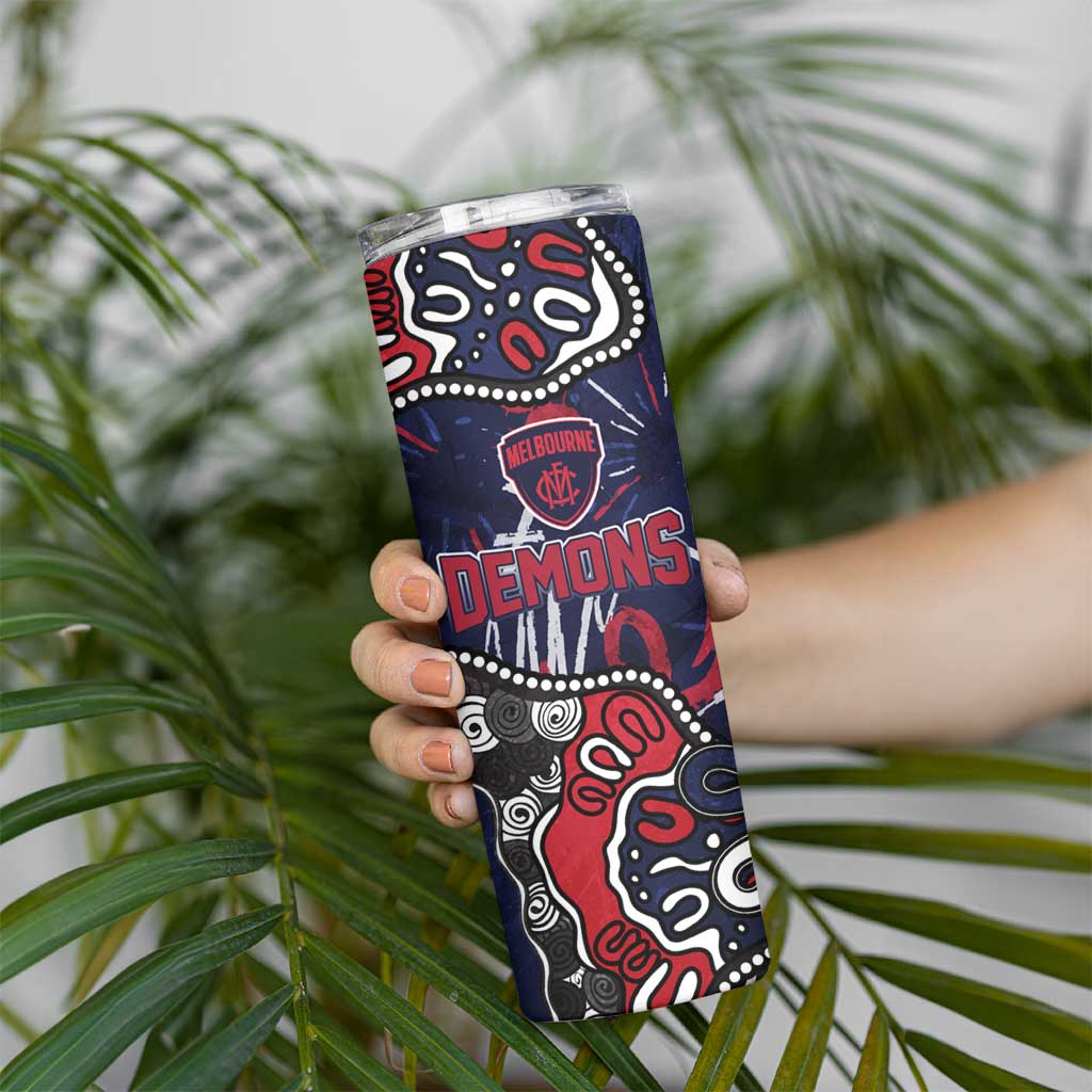 Personalized Melbourne Demons Skinny Tumbler Aboriginal Dot Painting Graffiti Style