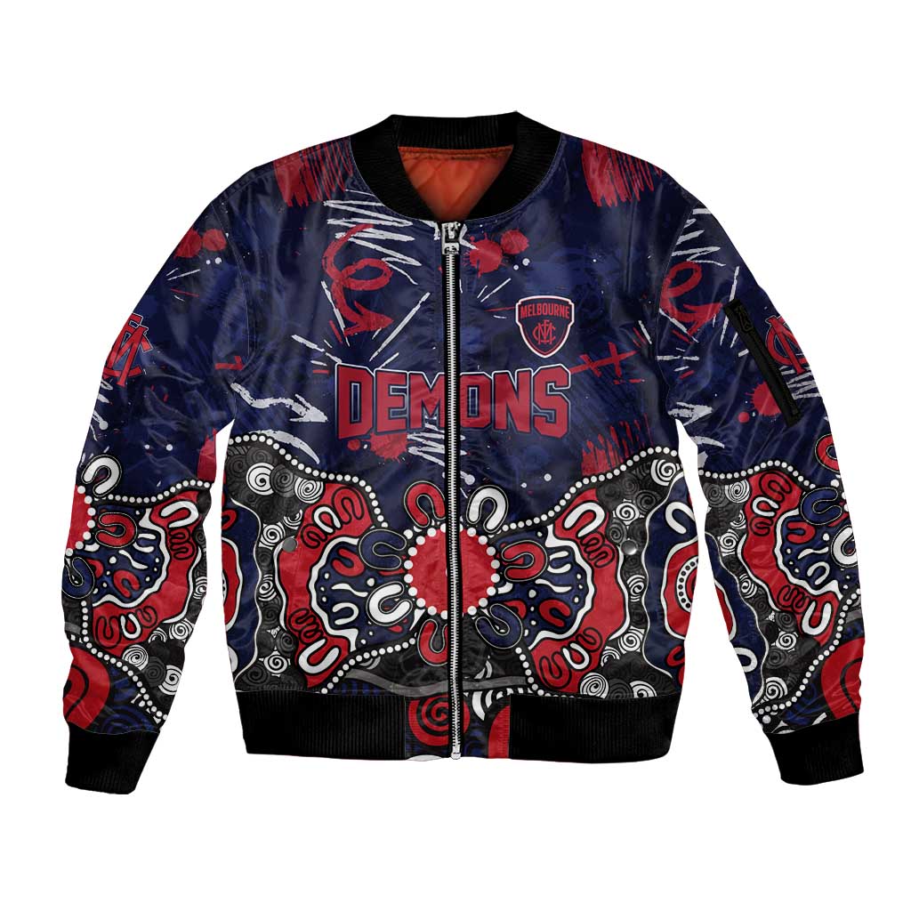 Personalized Melbourne Demons Sleeve Zip Bomber Jacket Aboriginal Dot Painting Graffiti Style