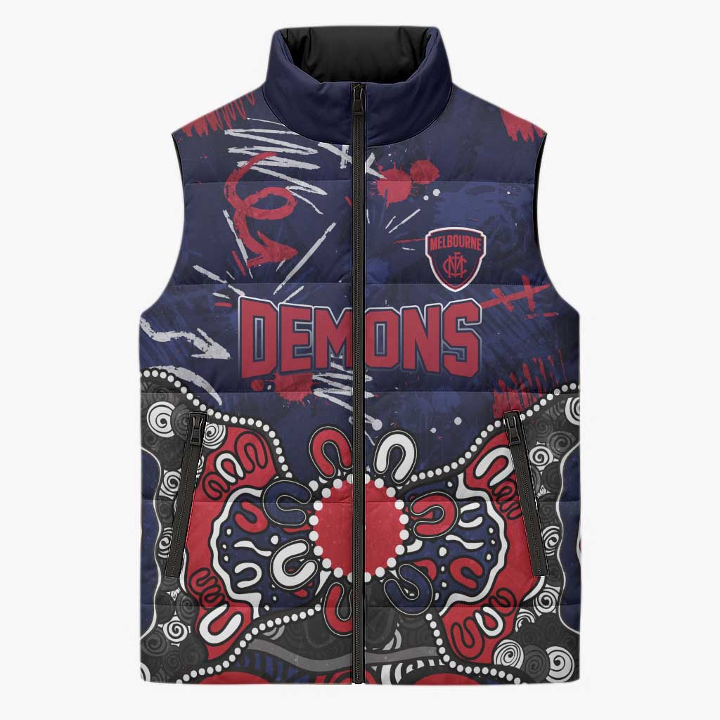 Personalized Melbourne Demons Sleeveless Puffer Jacket Aboriginal Dot Painting Graffiti Style