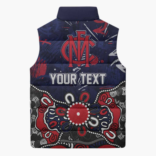 Personalized Melbourne Demons Sleeveless Puffer Jacket Aboriginal Dot Painting Graffiti Style