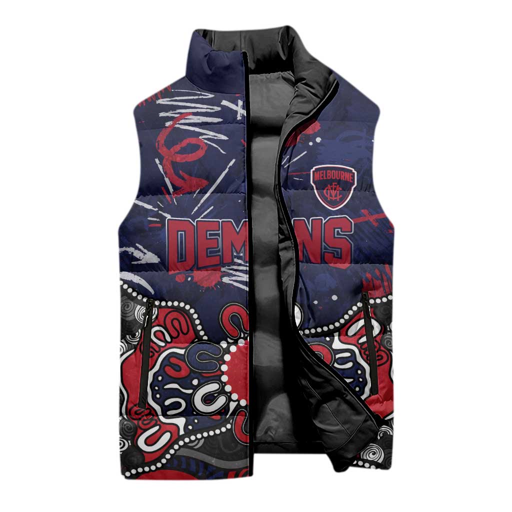 Personalized Melbourne Demons Sleeveless Puffer Jacket Aboriginal Dot Painting Graffiti Style