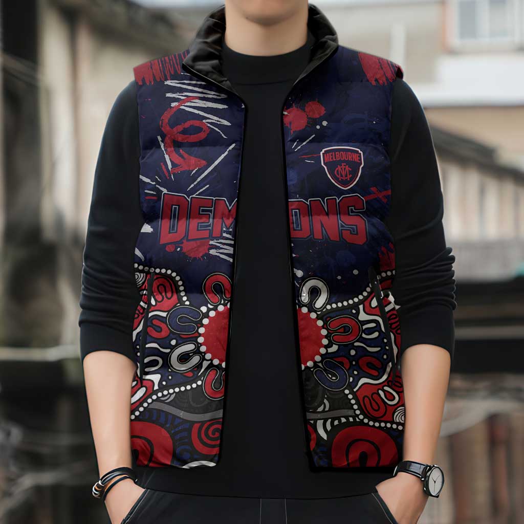 Personalized Melbourne Demons Sleeveless Puffer Jacket Aboriginal Dot Painting Graffiti Style