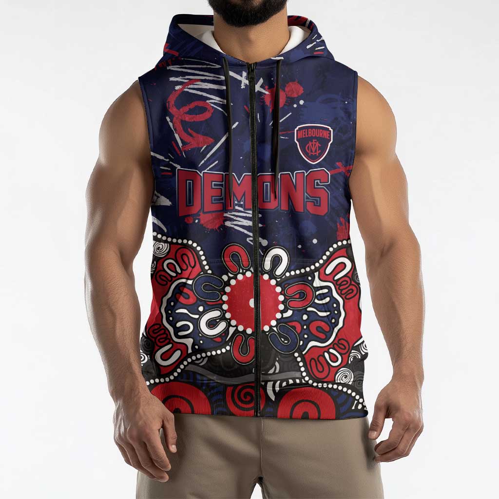 Personalized Melbourne Demons Sleeveless Zip Hoodie Aboriginal Dot Painting Graffiti Style