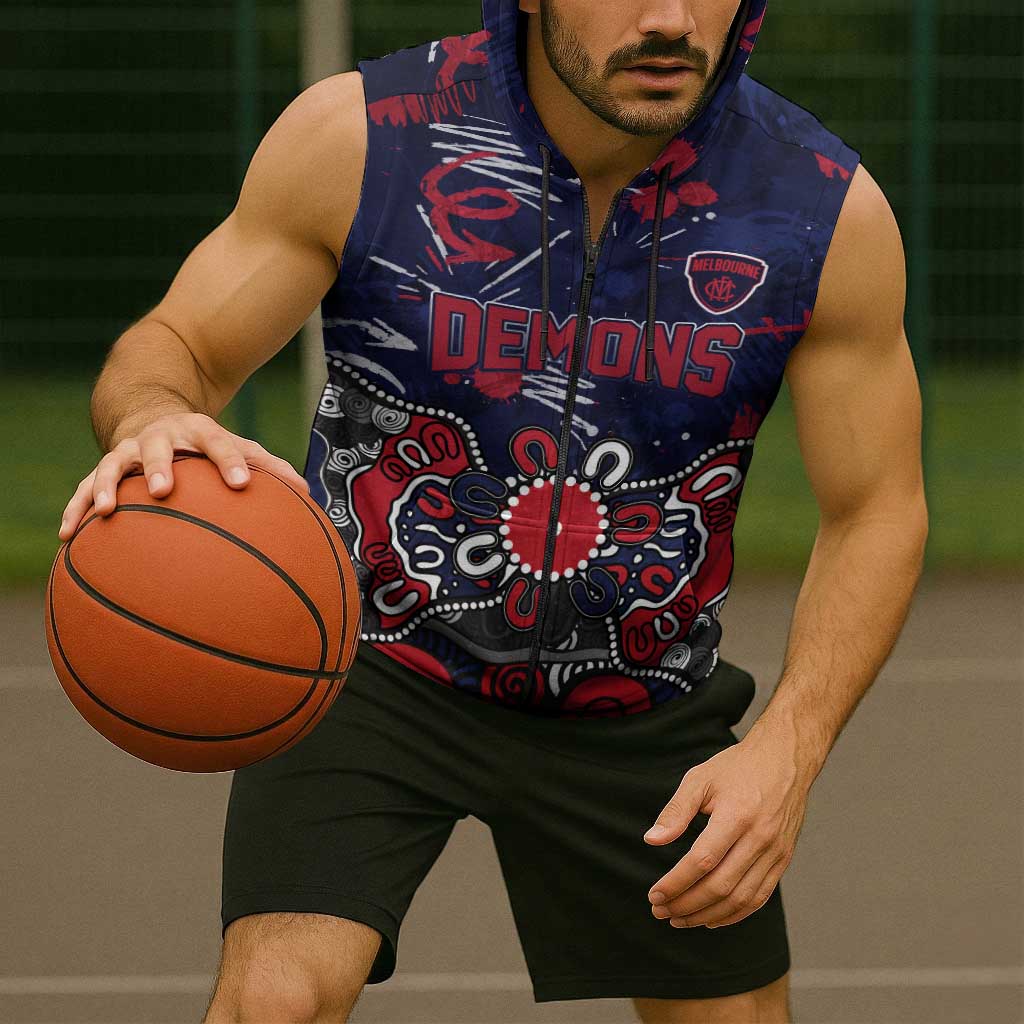 Personalized Melbourne Demons Sleeveless Zip Hoodie Aboriginal Dot Painting Graffiti Style