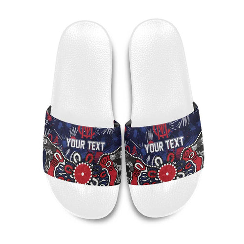 Personalized Melbourne Demons Slide Sandals Aboriginal Dot Painting Graffiti Style