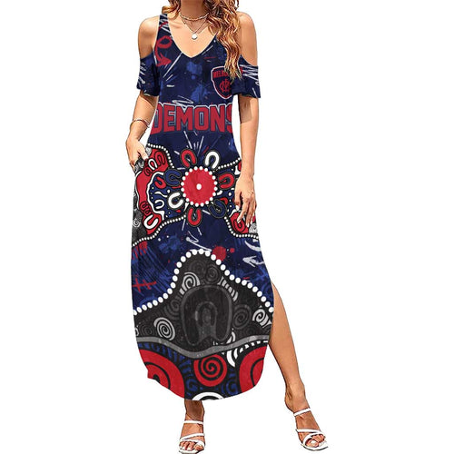Personalized Melbourne Demons Summer Maxi Dress Aboriginal Dot Painting Graffiti Style