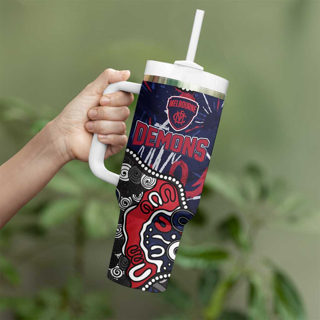 Personalized Melbourne Demons Tumbler With Handle Aboriginal Dot Painting Graffiti Style