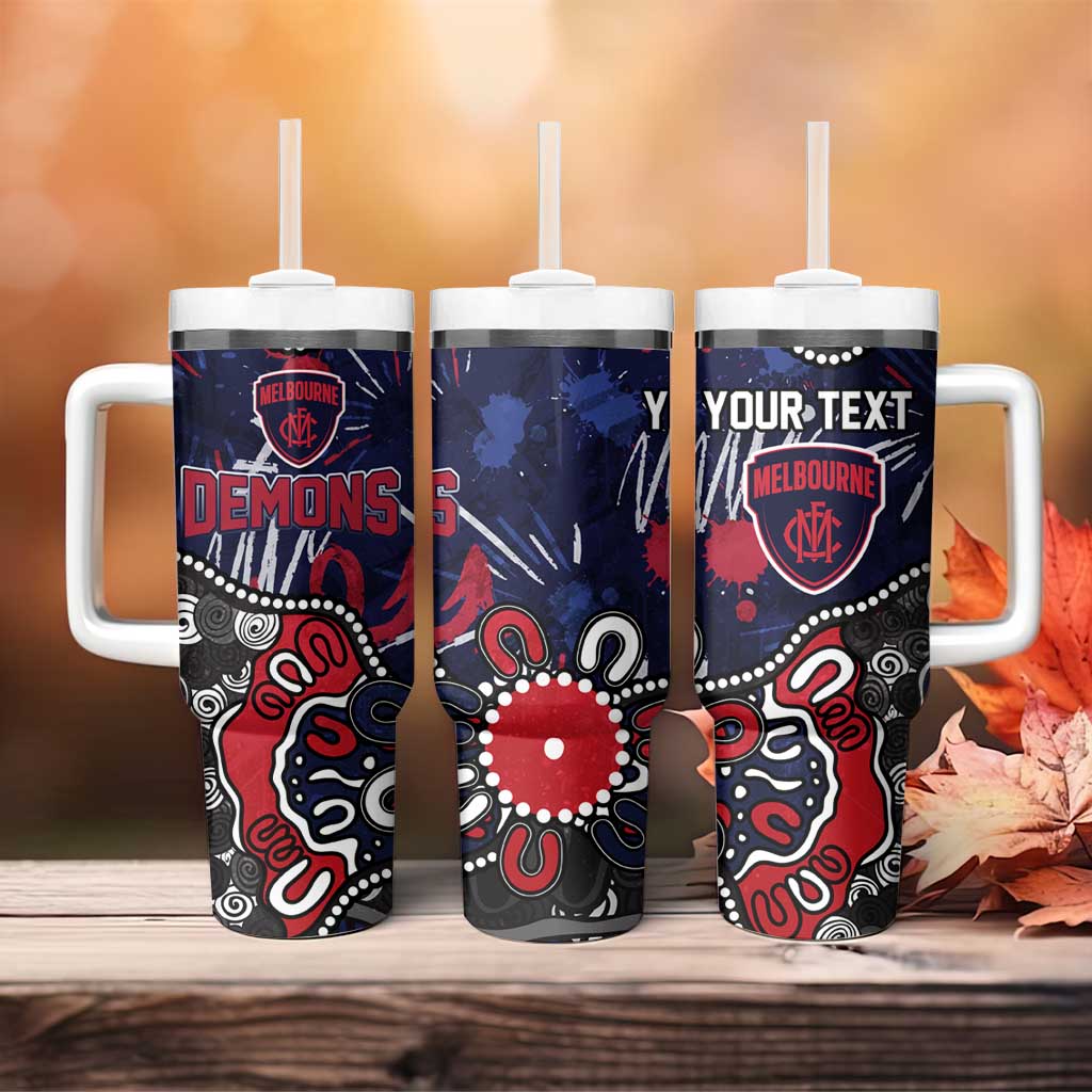 Personalized Melbourne Demons Tumbler With Handle Aboriginal Dot Painting Graffiti Style