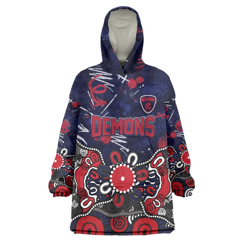 Personalized Melbourne Demons Wearable Blanket Hoodie Aboriginal Dot Painting Graffiti Style