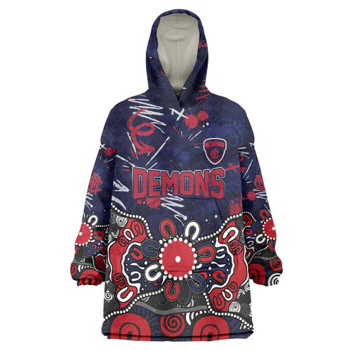 Personalized Melbourne Demons Wearable Blanket Hoodie Aboriginal Dot Painting Graffiti Style