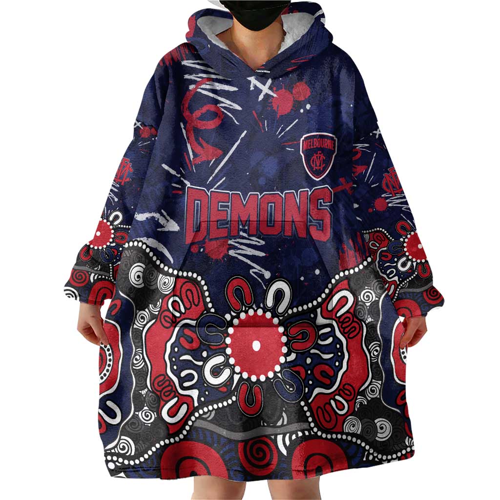 Personalized Melbourne Demons Wearable Blanket Hoodie Aboriginal Dot Painting Graffiti Style