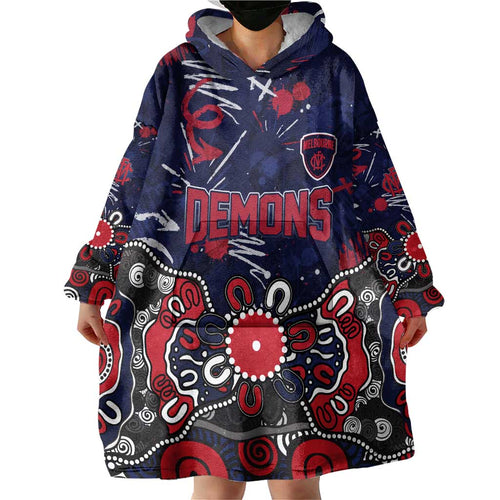 Personalized Melbourne Demons Wearable Blanket Hoodie Aboriginal Dot Painting Graffiti Style