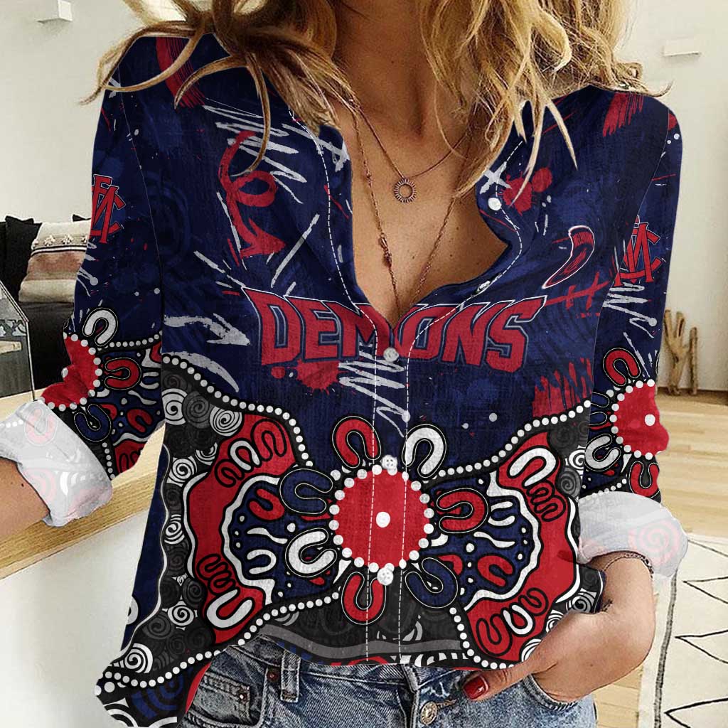Personalized Melbourne Demons Women Casual Shirt Aboriginal Dot Painting Graffiti Style