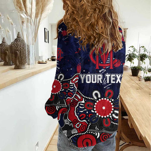 Personalized Melbourne Demons Women Casual Shirt Aboriginal Dot Painting Graffiti Style